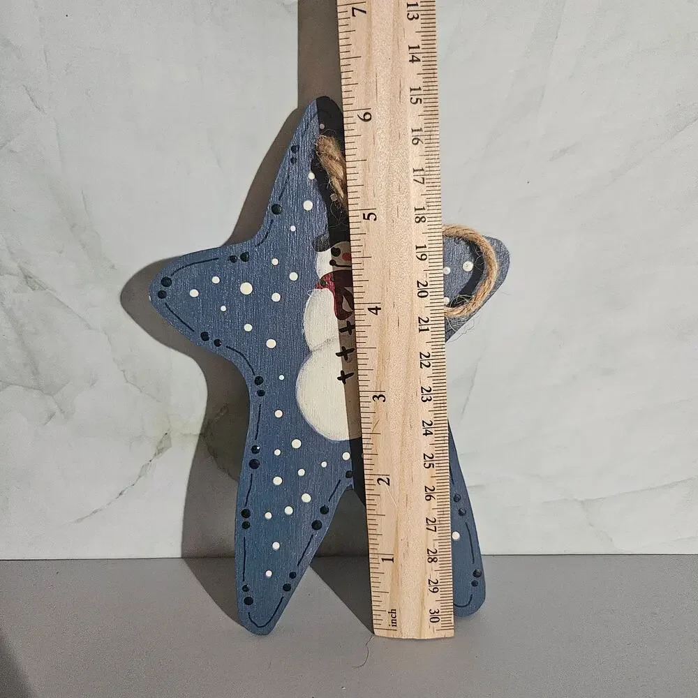 Wooden Star Snowman Christmas Ornament